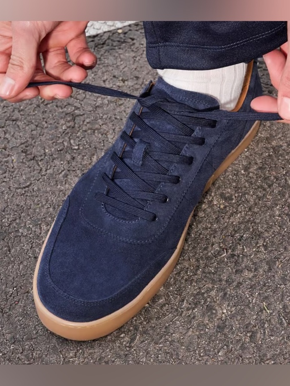 Allen Edmonds Navy Suede Sneakers with Gum Sole Sz 14